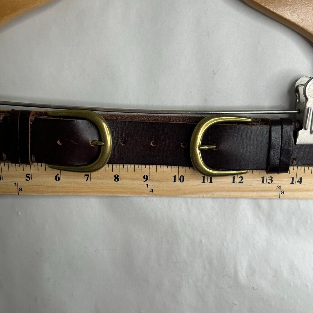 BDG M/L Belt Double Buckle Gold Tones Brown Leather - Picture 4 of 6